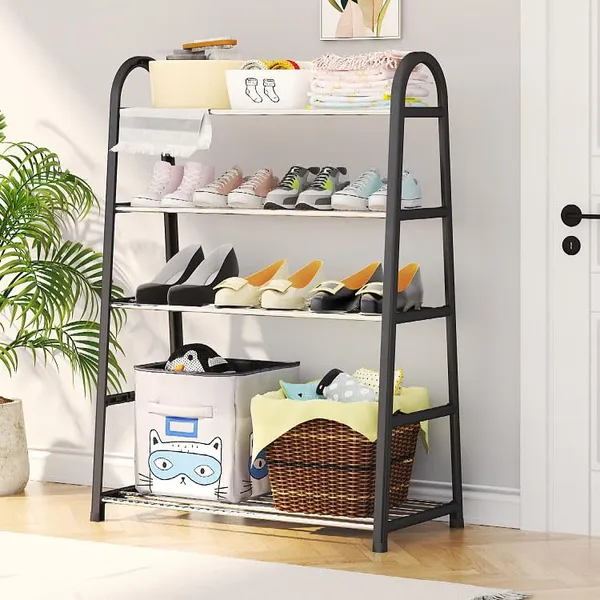 Black_Shoe_Stand_Organizer_A_Storage_Solution_For_Footwear_Perfect_For_Any_Entryway_Or_Closet_(Metal_Shelves_With_Pp_Plastic_Frame)_(5_Layer)