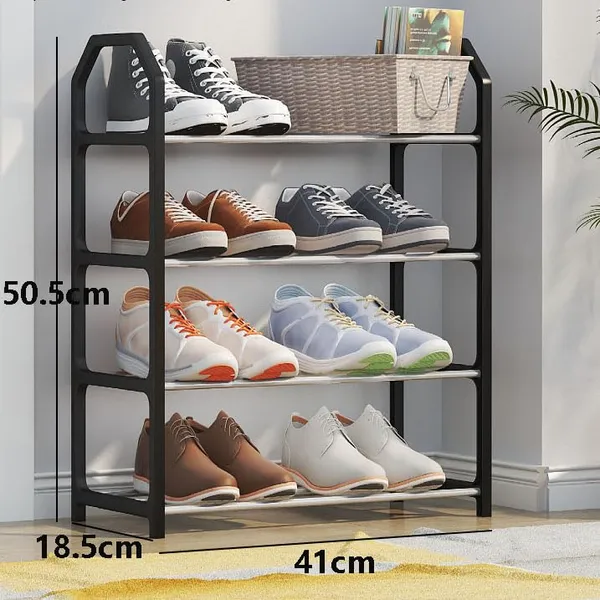 Black_Footwear_Rack_Organizer_For_Entryway_Storage_Solution_Space_Saving_Shoe_Rack_Sturdy_Metal_Construction_And_Easy_Assembly_(Metal_Shelves_With_Pp_Plastic_Frame)_(4_Layer)