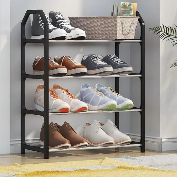 Black_Footwear_Rack_Organizer_For_Entryway_Storage_Solution_Space_Saving_Shoe_Rack_Sturdy_Metal_Construction_And_Easy_Assembly_(Metal_Shelves_With_Pp_Plastic_Frame)_(4_Layer)