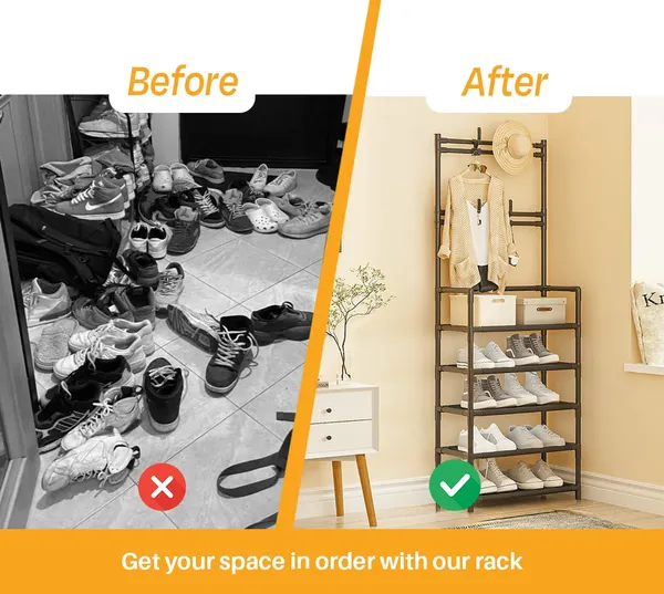 Black_Multifunctional_Shoe_And_Coat_Rack_With_Hooks_5_Tier_Organizer_For_Entryway,Hallway,Bedroom_(Black,5_Layers_With_Hanging_Space,Fabric_Shelves,_Power_Coated_And_Baked_Paint_Tube_Frame)_(Small)