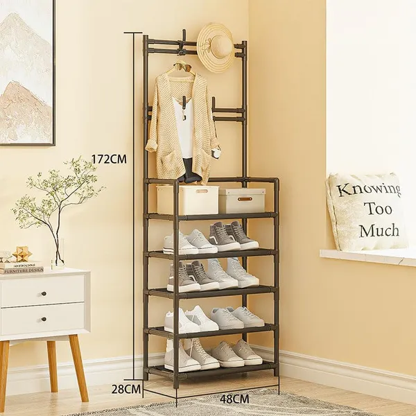Black_Multifunctional_Shoe_And_Coat_Rack_With_Hooks_5_Tier_Organizer_For_Entryway,_Hallway,_Bedroom_(5_Layers_With_Hanging_Space,_Fabric_Shelves,_Power_Coated_And_Baked_Paint_Tube_Frame)_(Medium)