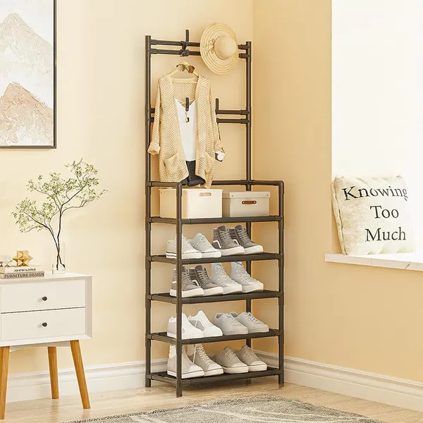 Black_Multifunctional_Shoe_And_Coat_Rack_With_Hooks_5_Tier_Organizer_For_Entryway,_Hallway,_Bedroom_(5_Layers_With_Hanging_Space,_Fabric_Shelves,_Power_Coated_And_Baked_Paint_Tube_Frame)_(Medium)