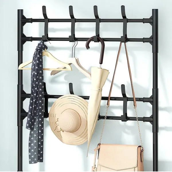 Black_Multifunctional_Shoe_And_Coat_Rack_With_Hooks_5_Tier_Organizer_For_Entryway,_Hallway,_Bedroom_(5_Layers_With_Hanging_Space,_Fabric_Shelves,_Power_Coated_And_Baked_Paint_Tube_Frame)_(Extra_Large)