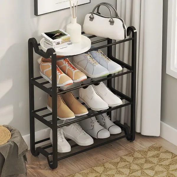 Black_Multi_Tier_Shoe_Rack_Entryway_Storage_Solution_For_Home_And_Office_Compact_And_Circle_Cutouts_Design_(4_Layers,_9.8Mm_Baked_Paint_Tube_Frame)