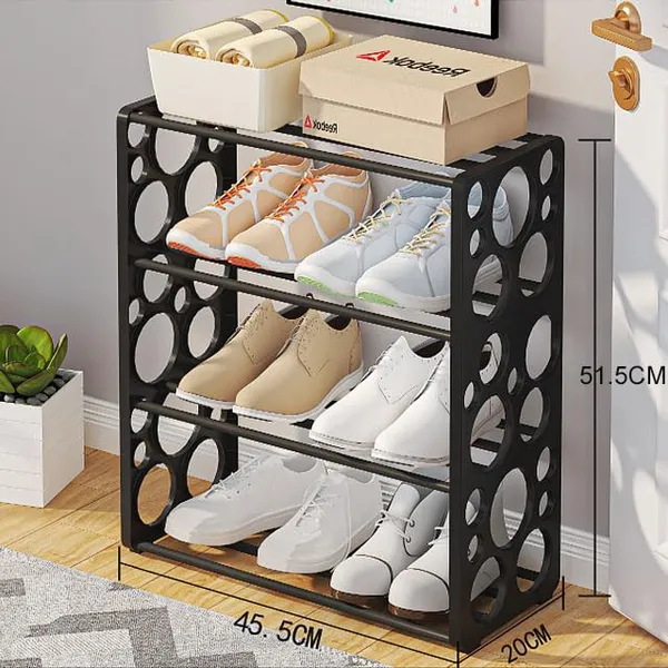 Black_Multi_Tier_Shoe_Rack_Entryway_Storage_Solution_For_Home_And_Office_Compact_And_Circle_Cutouts_Design_(4_Layers,_9.8Mm_Baked_Paint_Tube_Frame)