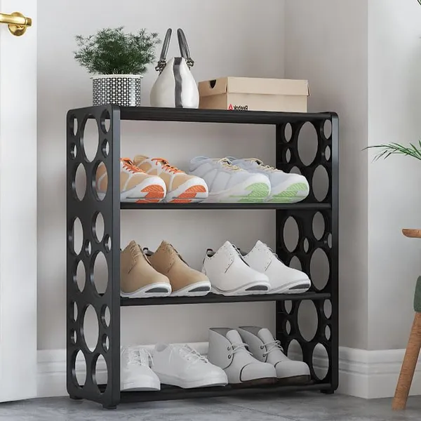 Black_Multi_Tier_Shoe_Rack_Entryway_Storage_Solution_For_Home_And_Office_Compact_And_Circle_Cutouts_Design_(4_Layers,_9.8Mm_Baked_Paint_Tube_Frame)