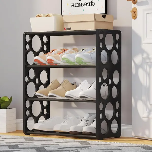 Black_Multi_Tier_Shoe_Rack_Entryway_Storage_Solution_For_Home_And_Office_Compact_And_Circle_Cutouts_Design_(4_Layers,_9.8Mm_Baked_Paint_Tube_Frame)