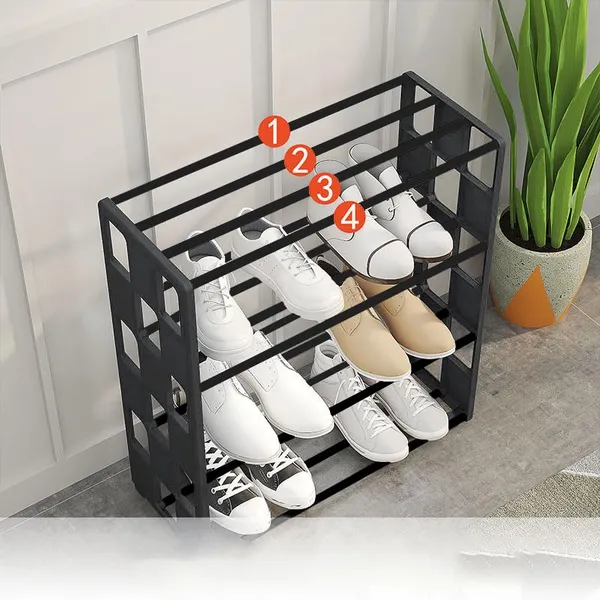 Black_Multi_Tier_Shoe_Rack_Entryway_Storage_Solution_For_Home_And_Office_Compact_And_Circle_Cutouts_Design_(4_Layers,_9.8Mm_Baked_Paint_Tube_Frame)