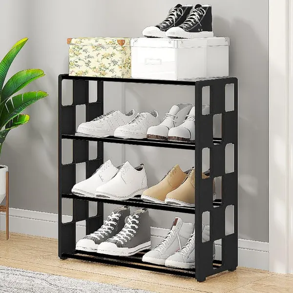 Black_Multi_Tier_Shoe_Rack_Entryway_Storage_Solution_For_Home_And_Office_Compact_And_Circle_Cutouts_Design_(4_Layers,_9.8Mm_Baked_Paint_Tube_Frame)