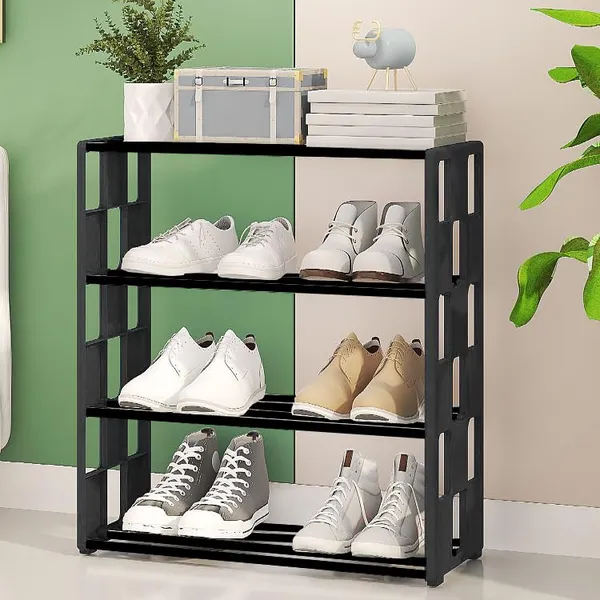 Black_Multi_Tier_Shoe_Rack_Entryway_Storage_Solution_For_Home_And_Office_Compact_And_Circle_Cutouts_Design_(4_Layers,_9.8Mm_Baked_Paint_Tube_Frame)