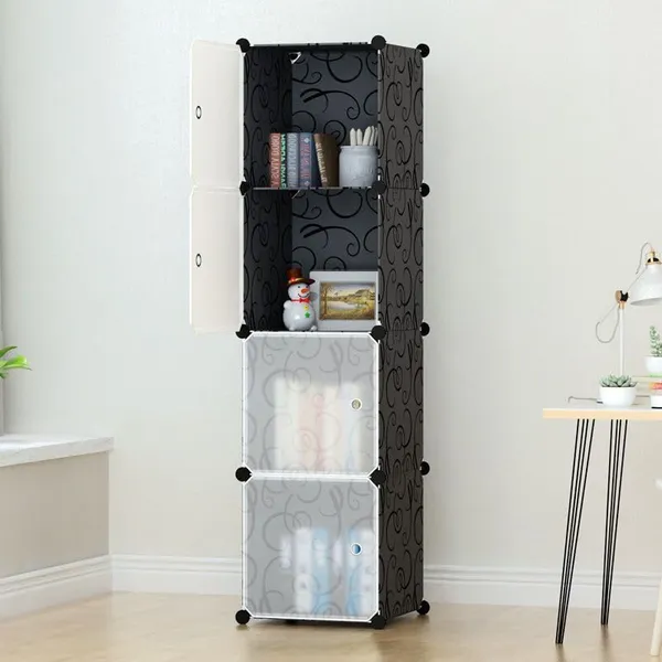 Black_And_White_Multipurpose_Portable_Plastic_Cabinet_With_Dustproof_Door_Space_Saving_Solution_For_Home_And_Office_(And_White,_4_Cabinets,_Plastic_Wall_And_Door_With_Metal_Frame)_(4_Tier)