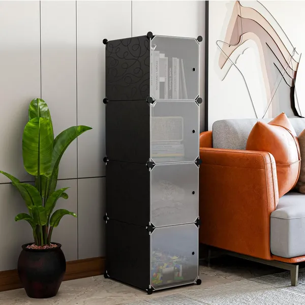Black_And_White_Multipurpose_Portable_Plastic_Cabinet_With_Dustproof_Door_Space_Saving_Solution_For_Home_And_Office_(And_White,_4_Cabinets,_Plastic_Wall_And_Door_With_Metal_Frame)_(4_Tier)