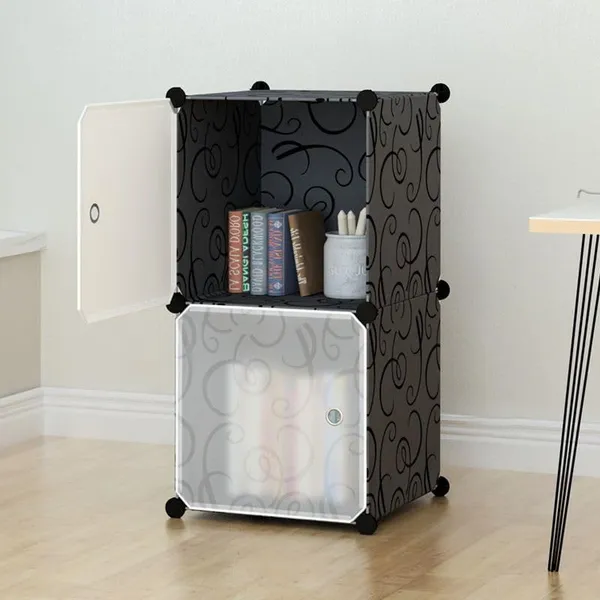 Black_And_White_Multipurpose_Portable_Plastic_Cabinet_With_Dustproof_Door_Space_Saving_Solution_For_Home_And_Office_(And_White,_2_Cabinets,_Plastic_Wall_And_Door_With_Metal_Frame)_(2_Tier)
