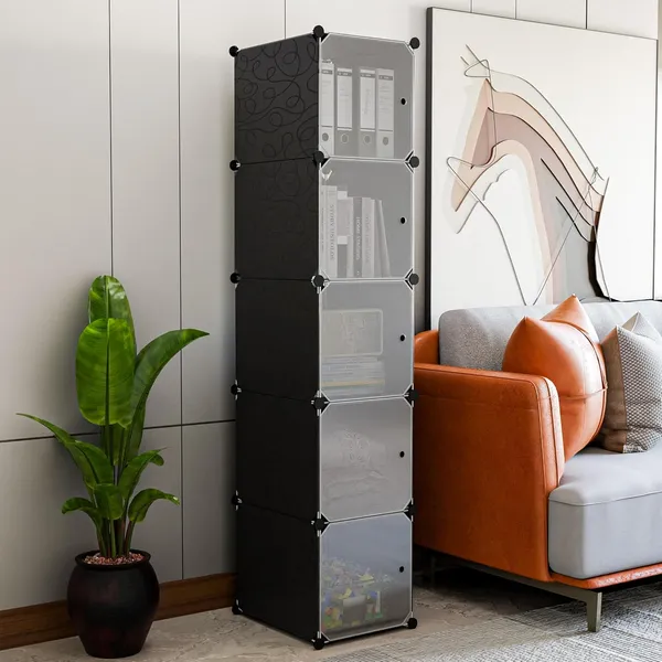 Black_And_White_Multipurpose_Portable_Plastic_Cabinet_With_Dustproof_Door_Space_Saving_Solution_For_Home_And_Office_(And_White,_5_Cabinets,_Plastic_Wall_And_Door_With_Metal_Frame)_(5_Tier)