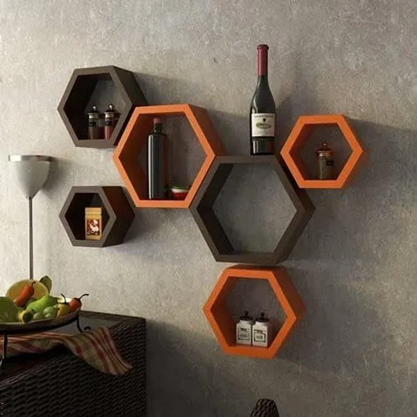Orange_And_Brown_Floating_Wall_Shelves_Set_Of_3,_Modern_U_Shaped_Display_Ledges,_(Hexagon)