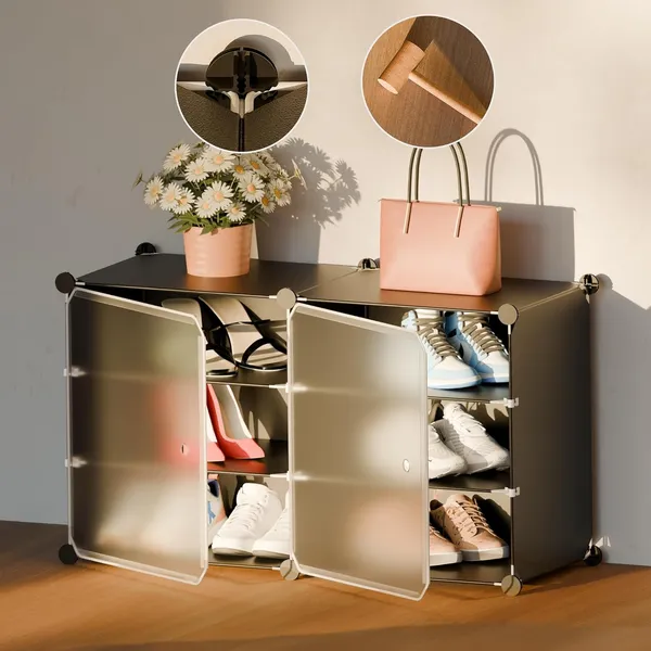 Black_2_Cube_Shoe_Storage_Organizer_Multi_Purpose_Modular_Cabinet_For_Shoes,_Boots,_Clothes,_Diy_Stackable_Plastic_Shelf_With_Doors_For_Entryway,_Closet,_Bedroom_Sturdy_And_Dustproof