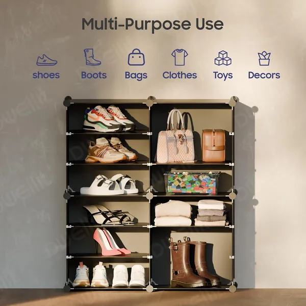 Black_4_Cube_Shoe_Storage_Organizer_Multi_Purpose_Modular_Cabinet_For_Shoes,_Boots,_Clothes,_Diy_Stackable_Plastic_Shelf_With_Doors_For_Entryway,_Closet,_Bedroom_Sturdy_And_Dustproof