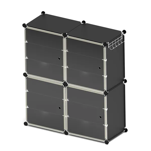 Black_4_Cube_Shoe_Storage_Organizer_Multi_Purpose_Modular_Cabinet_For_Shoes,_Boots,_Clothes,_Diy_Stackable_Plastic_Shelf_With_Doors_For_Entryway,_Closet,_Bedroom_Sturdy_And_Dustproof
