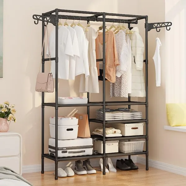 Black_Portable_Wardrobe_Closet_Organizer_With_Hanging_Rods_And_Storage_Shelves_Foldable_Clothes_Storage_Cabinet_For_Bedroom,Living_Room,Office_|_Space_Saver_Fabric_Almirah