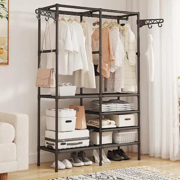 Black_Portable_Wardrobe_Closet_Organizer_With_Hanging_Rods_And_Storage_Shelves_Foldable_Clothes_Storage_Cabinet_For_Bedroom,Living_Room,Office_|_Space_Saver_Fabric_Almirah