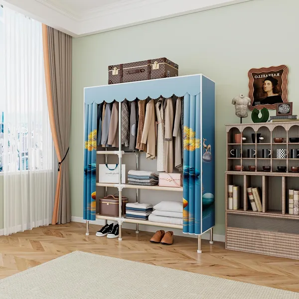 Multicolor_Fish_Collapsible_Wardrobe_With_Hanging_Rod_Portable_Closet_Organizer_For_Clothes,_Shoes_And_Accessories