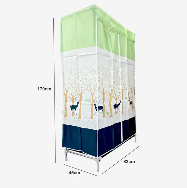 Multicolor_Green_Dear_Collapsible_Wardrobe_With_Hanging_Rod_Portable_Closet_Organizer_For_Clothes,_Shoes_And_Accessories