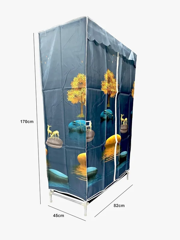 Multicolor_Blue_Fish_Collapsible_Wardrobe_With_Hanging_Rod_Portable_Closet_Organizer_For_Clothes,_Shoes_And_Accessories