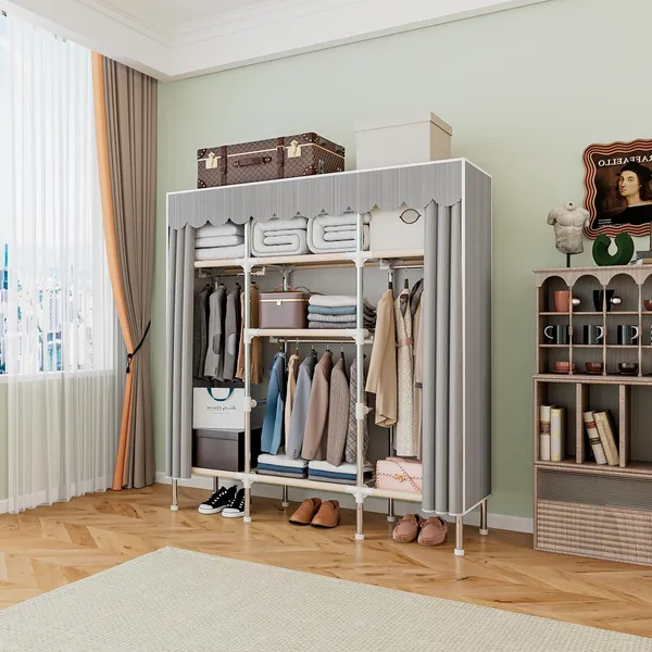 Grey_Collapsible_Wardrobe_With_Hanging_Rod_Portable_Closet_Organizer_For_Clothes,_Shoes_And_Accessories