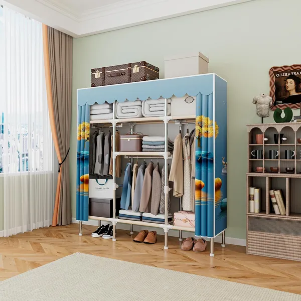 Multicolor_Fish_Collapsible_Wardrobe_With_Hanging_Rod_Portable_Closet_Organizer_For_Clothes,_Shoes_And_Accessories