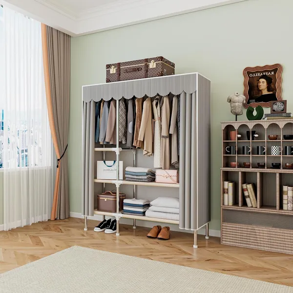 Grey_Collapsible_Wardrobe_With_Hanging_Rod_Portable_Closet_Organizer_For_Clothes,_Shoes_And_Accessories
