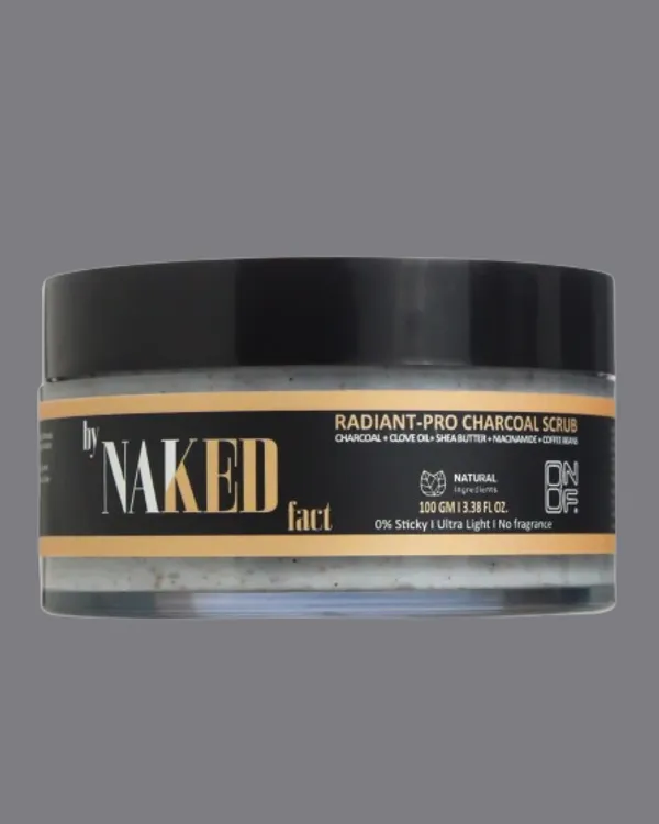 By_Naked_Fact_Radiant-Pro_Charcoal_Exfoliating_Face_Scrub_For_Removing_Tan,_Unclogs_Pore_And_Dead_Skin_Cells_Rough_And_Bumpy_Skin,_Blackhead_And_Pigmented_Skin_Niacinamide,_Walnut_Powder_And_Tea_Tree_Oil_For_Smooth,_Soft_And_Bright_Skin_For_Men_And_Women_100_Gm