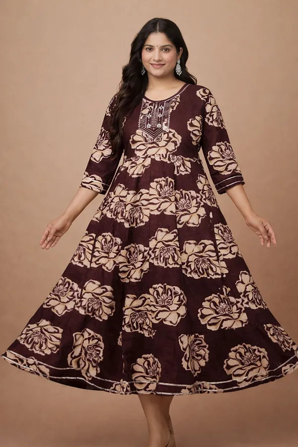 Brown_Premium_Cotton_Frock_Suit_For_Women