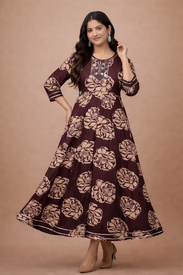 Brown_Premium_Cotton_Frock_Suit_For_Women