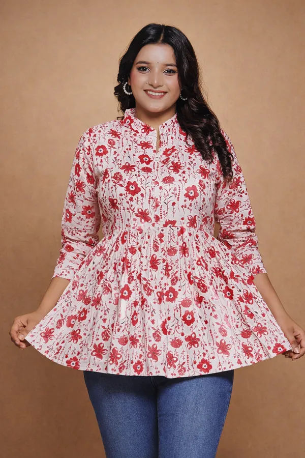 White_And_Red_Premium_Cotton_Kurti_For_Women