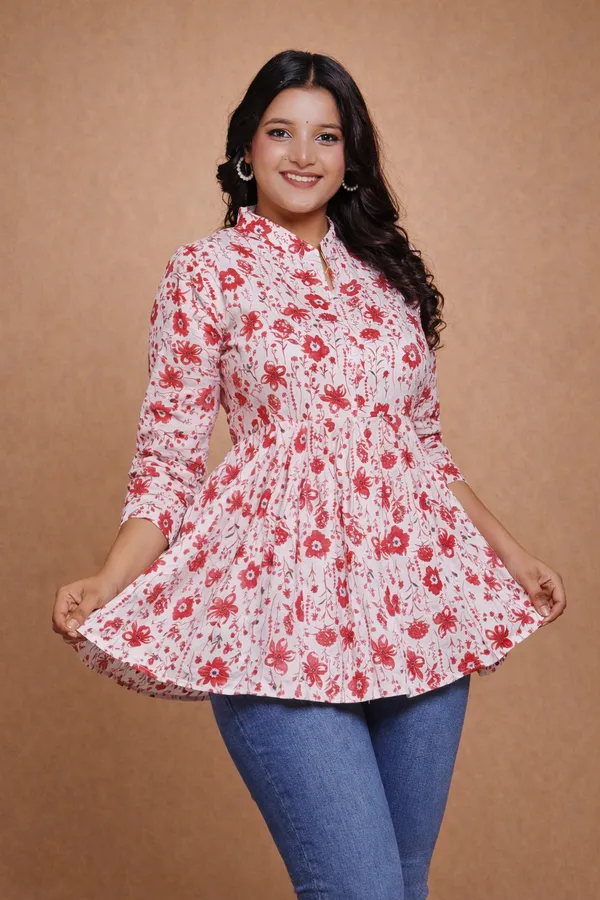 White_And_Red_Premium_Cotton_Kurti_For_Women