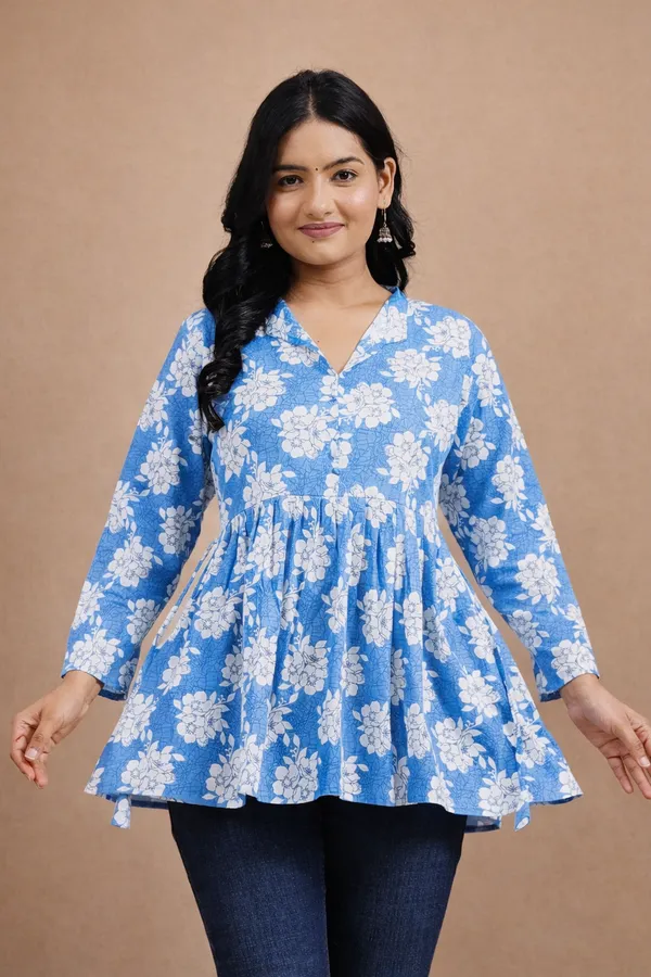 Blue_And_White_Premium_Cotton_Kurti_For_Women