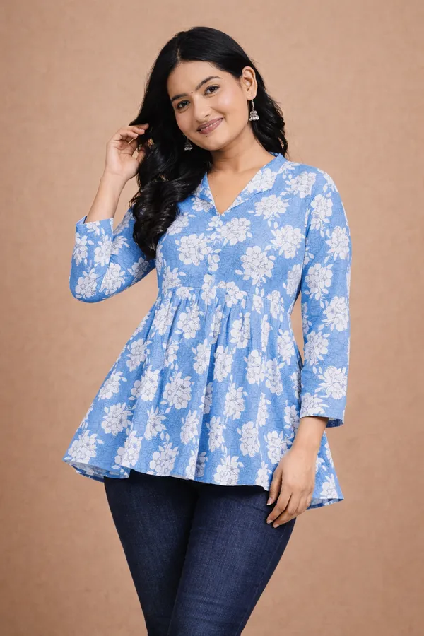 Blue_And_White_Premium_Cotton_Kurti_For_Women