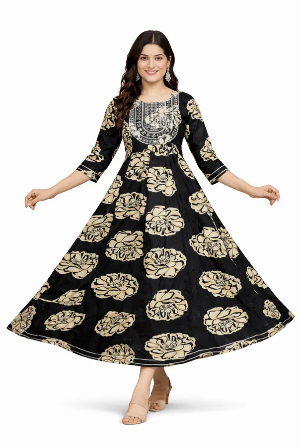 Black_And_Brown_Premium_Cotton_Frock_Suit_For_Women