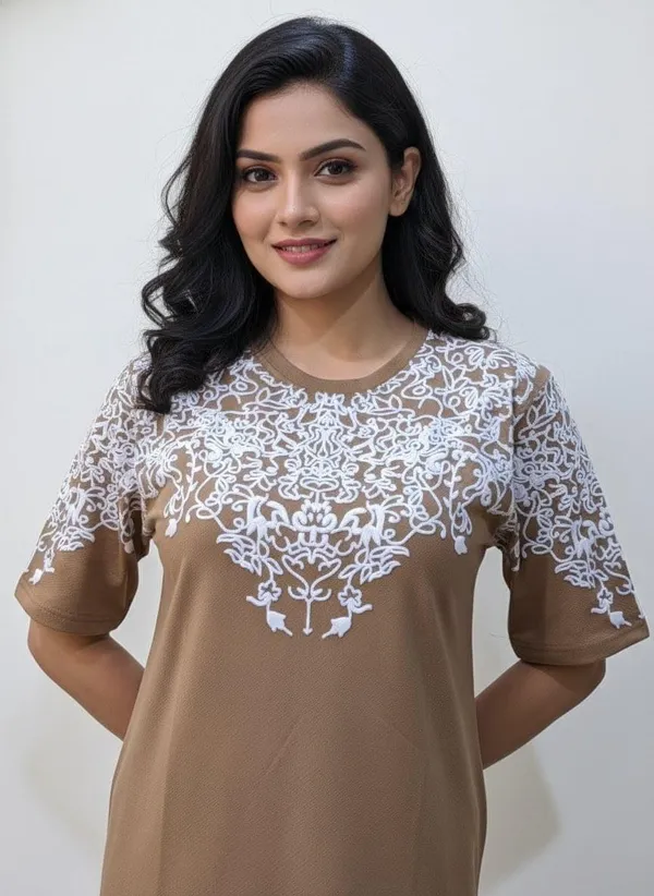 Beige_Premium_Cotton_T-Shirt_For_Women
