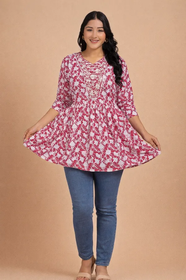 Pink_And_White_Premium_Cotton_Kurti_For_Women