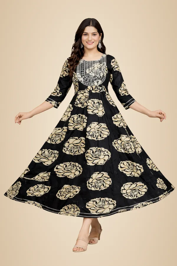 Black_And_Brown_Premium_Cotton_Frock_Suit_For_Women