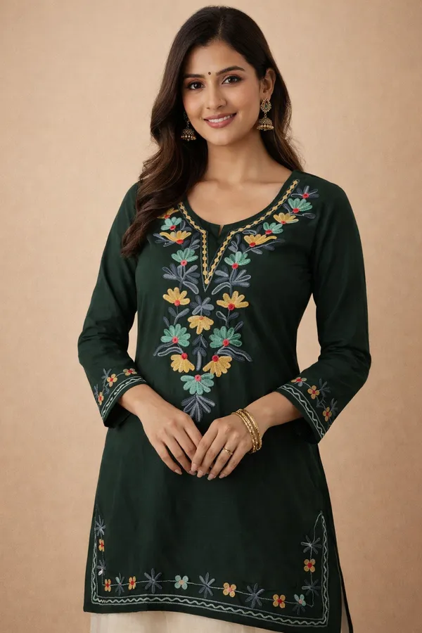 Dark_Green_Premium_Cotton_Kurti_For_Women