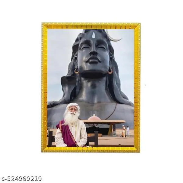 Inspirational_Quote_Photo_Frame,_A4_Size,_Gold_Decorative_Border_Temples_And_Shiv_Behind_Sadguru_Ji