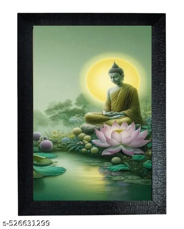 Green_Buddha_Wall_Art_With_Frame,_Meditation_Theme,_A4_Size,_Black_Frame,_For_Living_Room,_Office,_Yoga_Room