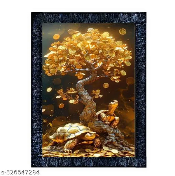 Moneyy_Tree_Painting,_Golden_Tree_Tortoise_Wall_Art_In_A4_Wooden_Frame,_Good_Luck_&_Prosperity_Home_Decor,_8_X_12_Inch