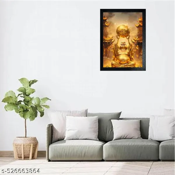 Laughing_Buddha_Photo_Frame,_A4_Size,_Wooden_Frame_With_Acrylic_Sheet,_Black_Gold_Ball_On_Head_&_Hand