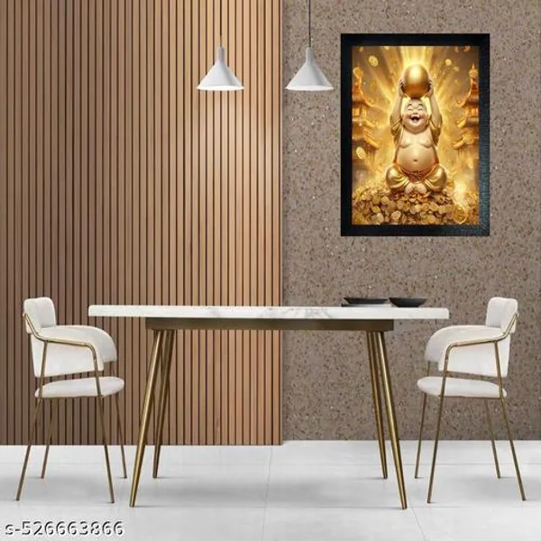 Laughing_Buddha_Photo_Frame,_A4_Size,_Wooden_Frame_With_Acrylic_Sheet,_Black_Gold_Ball_On_Head_&_Hand