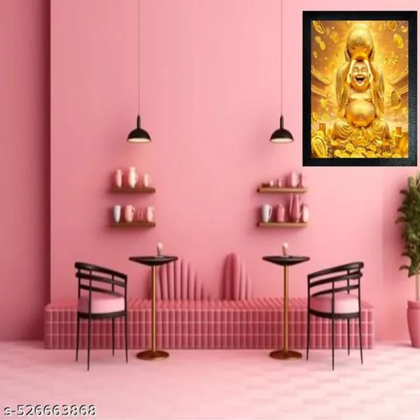 Laughing_Buddha_Photo_Frame,_A4_Size,_Wooden_Frame_With_Acrylic_Sheet,_Black_Gold_Ball_On_Head_&_Hand