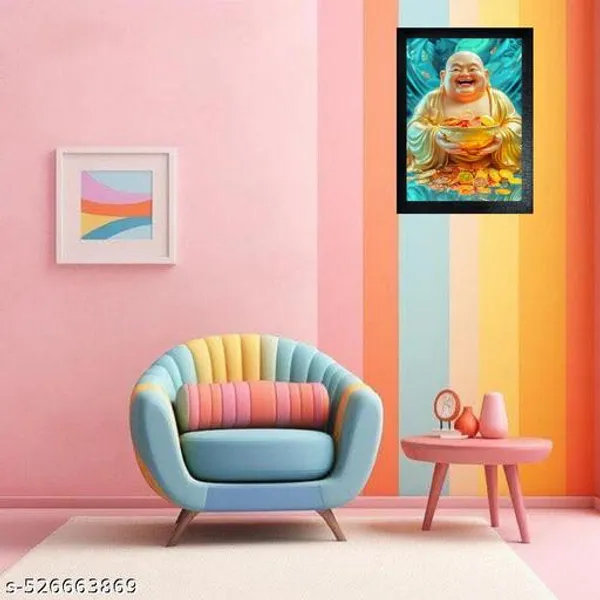 Laughing_Buddha_Photo_Frame,_A4_Size,_Wooden_Frame_With_Acrylic_Sheet,_Black_Gold_Ball_On_Head_&_Hand