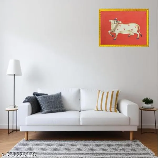 A4_Size_Gold_Photo_Frame_Pichwai_Cow_Lotuss_&_Bells_Photo_Frame_Office_,_Home_,_Hall_Decoretive